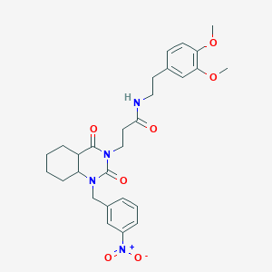 molecular formula C28H28N4O7 B2720086 N-[2-(3,4-二甲氧苯基)乙基]-3-{1-[(3-硝基苯基)甲基]-2,4-二氧代-1,2,3,4-四氢喹唑啉-3-基}丙酰胺 CAS No. 899915-70-9
