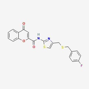 molecular formula C21H15FN2O3S2 B2720089 N-(4-(((4-氟苯甲基)硫代甲基)噻唑-2-基)-4-氧代-4H-咔唑-2-基甲酰胺 CAS No. 941915-94-2