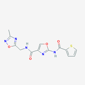 molecular formula C13H11N5O4S B2720104 N-((3-甲基-1,2,4-噁二唑-5-基)甲基)-2-(噻吩-2-甲酰胺基)噁唑-4-甲酸酰胺 CAS No. 1286705-71-2