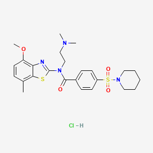 molecular formula C25H33ClN4O4S2 B2720105 N-(2-(二甲胺基)乙基)-N-(4-甲氧基-7-甲基苯并[d]噻唑-2-基)-4-(哌啶-1-基磺酰)苯甲酰胺 盐酸盐 CAS No. 1217027-57-0