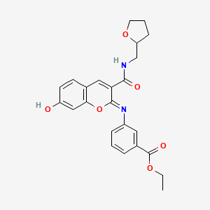 molecular formula C24H24N2O6 B2720115 ethyl 3-({(2Z)-7-hydroxy-3-[(tetrahydrofuran-2-ylmethyl)carbamoyl]-2H-chromen-2-ylidene}amino)benzoate CAS No. 1327177-09-2