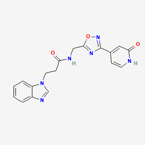 molecular formula C18H16N6O3 B2720117 3-(1H-benzo[d]imidazol-1-yl)-N-((3-(2-oxo-1,2-dihydropyridin-4-yl)-1,2,4-oxadiazol-5-yl)methyl)propanamide CAS No. 2034418-21-6