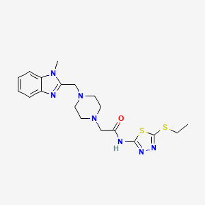 molecular formula C19H25N7OS2 B2720141 N-(5-(ethylthio)-1,3,4-thiadiazol-2-yl)-2-(4-((1-methyl-1H-benzo[d]imidazol-2-yl)methyl)piperazin-1-yl)acetamide CAS No. 1172986-11-6