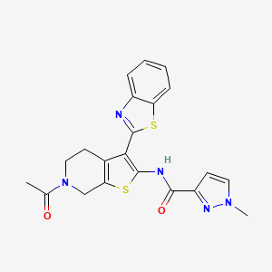 molecular formula C21H19N5O2S2 B2720142 N-(6-acetyl-3-(benzo[d]thiazol-2-yl)-4,5,6,7-tetrahydrothieno[2,3-c]pyridin-2-yl)-1-methyl-1H-pyrazole-3-carboxamide CAS No. 1172556-20-5