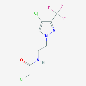 molecular formula C8H8Cl2F3N3O B2720144 2-Chloro-N-[2-[4-chloro-3-(trifluoromethyl)pyrazol-1-yl]ethyl]acetamide CAS No. 2411280-02-7