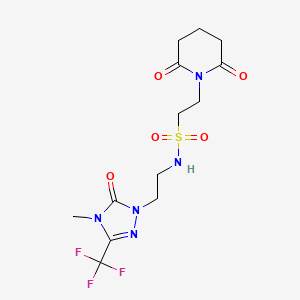 molecular formula C13H18F3N5O5S B2720167 2-(2,6-二氧代哌啶-1-基)-N-(2-(4-甲基-5-氧代-3-(三氟甲基)-4,5-二氢-1H-1,2,4-三唑-1-基)乙基)乙磺酰胺 CAS No. 1421491-29-3