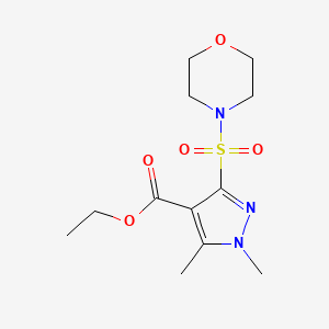 molecular formula C12H19N3O5S B2720187 乙酸乙酯 1,5-二甲基-3-(吗啉-4-基磺酰)-1H-吡唑-4-甲酸酯 CAS No. 1260931-76-7