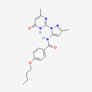 molecular formula C20H23N5O3 B2720188 4-butoxy-N-(3-methyl-1-(4-methyl-6-oxo-1,6-dihydropyrimidin-2-yl)-1H-pyrazol-5-yl)benzamide CAS No. 1019099-46-7