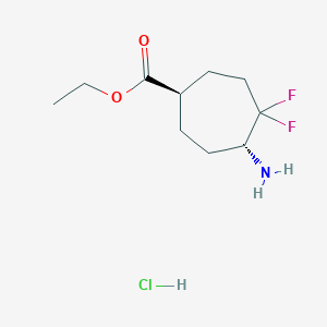 molecular formula C10H18ClF2NO2 B2720197 Ethyl (1R,5R)-5-amino-4,4-difluorocycloheptane-1-carboxylate;hydrochloride CAS No. 2378490-03-8