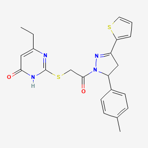 molecular formula C22H22N4O2S2 B2720199 6-ethyl-2-((2-oxo-2-(3-(thiophen-2-yl)-5-(p-tolyl)-4,5-dihydro-1H-pyrazol-1-yl)ethyl)thio)pyrimidin-4(3H)-one CAS No. 922800-98-4