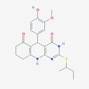 molecular formula C22H25N3O4S B2720200 2-(sec-butylthio)-5-(4-hydroxy-3-methoxyphenyl)-7,8,9,10-tetrahydropyrimido[4,5-b]quinoline-4,6(3H,5H)-dione CAS No. 631853-77-5