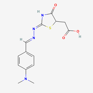 molecular formula C14H16N4O3S B2720230 2-((Z)-2-((E)-(4-(dimethylamino)benzylidene)hydrazono)-4-oxothiazolidin-5-yl)acetic acid CAS No. 6208-40-8