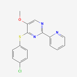 molecular formula C16H12ClN3OS B2720238 4-[(4-Chlorophenyl)sulfanyl]-2-(2-pyridinyl)-5-pyrimidinyl methyl ether CAS No. 321432-96-6