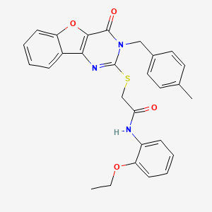 molecular formula C28H25N3O4S B2720243 N-(2-ethoxyphenyl)-2-[[3-[(4-methylphenyl)methyl]-4-oxo-[1]benzofuro[3,2-d]pyrimidin-2-yl]sulfanyl]acetamide CAS No. 866846-13-1