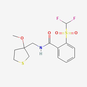 molecular formula C14H17F2NO4S2 B2720250 2-((difluoromethyl)sulfonyl)-N-((3-methoxytetrahydrothiophen-3-yl)methyl)benzamide CAS No. 1798030-14-4