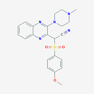 molecular formula C22H23N5O3S B2720262 2-(4-Methoxyphenyl)sulfonyl-2-[3-(4-methylpiperazin-1-yl)quinoxalin-2-yl]acetonitrile CAS No. 847164-24-3