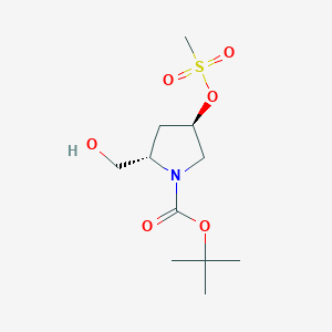 molecular formula C11H21NO6S B2720276 (2S,4R)-Tert-butyl 2-(hydroxymethyl)-4-(methylsulfonyloxy)pyrrolidine-1-carboxylate CAS No. 148017-07-6