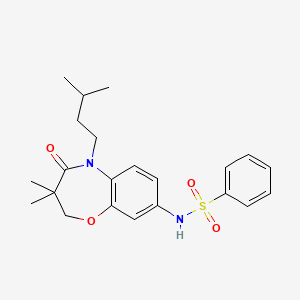 molecular formula C22H28N2O4S B2720278 N-(5-异戊基-3,3-二甲基-4-氧代-2,3,4,5-四氢苯并[b][1,4]噁唑-8-基)苯磺酰胺 CAS No. 922022-32-0
