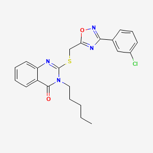 molecular formula C22H21ClN4O2S B2720290 2-(((3-(3-chlorophenyl)-1,2,4-oxadiazol-5-yl)methyl)thio)-3-pentylquinazolin-4(3H)-one CAS No. 2034223-53-3