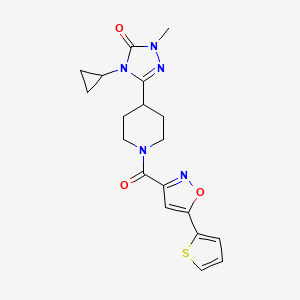 molecular formula C19H21N5O3S B2720298 4-cyclopropyl-1-methyl-3-(1-(5-(thiophen-2-yl)isoxazole-3-carbonyl)piperidin-4-yl)-1H-1,2,4-triazol-5(4H)-one CAS No. 1797287-35-4