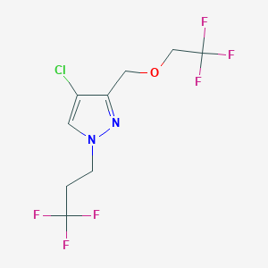 molecular formula C9H9ClF6N2O B2720304 4-chloro-3-[(2,2,2-trifluoroethoxy)methyl]-1-(3,3,3-trifluoropropyl)-1H-pyrazole CAS No. 1856034-10-0
