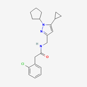 molecular formula C20H24ClN3O B2720308 2-(2-chlorophenyl)-N-((1-cyclopentyl-5-cyclopropyl-1H-pyrazol-3-yl)methyl)acetamide CAS No. 1448030-07-6
