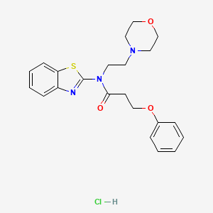 molecular formula C22H26ClN3O3S B2720333 N-(benzo[d]thiazol-2-yl)-N-(2-morpholinoethyl)-3-phenoxypropanamide hydrochloride CAS No. 1215748-27-8