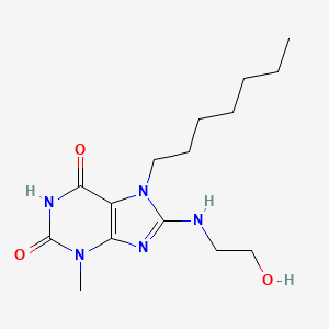 molecular formula C15H25N5O3 B2720355 7-Heptyl-8-(2-hydroxyethylamino)-3-methylpurine-2,6-dione CAS No. 476294-48-1