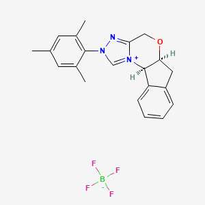 molecular formula C21H22BF4N3O B2720386 (5aS,10bR)-2-Mesityl-4,5a,6,10b-tetrahydro-2H-indeno[2,1-b][1,2,4]triazolo[4,3-d][1,4]oxazin-11-ium tetrafluoroborate CAS No. 1061311-82-7