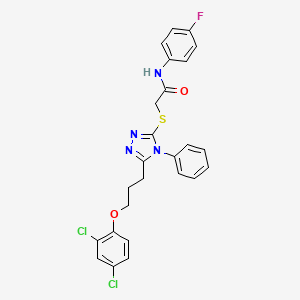 molecular formula C25H21Cl2FN4O2S B2720389 2-({5-[3-(2,4-dichlorophenoxy)propyl]-4-phenyl-4H-1,2,4-triazol-3-yl}sulfanyl)-N-(4-fluorophenyl)acetamide CAS No. 882749-73-7