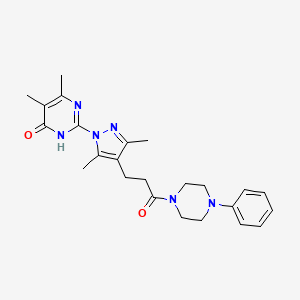 2-(3,5-dimethyl-4-(3-oxo-3-(4-phenylpiperazin-1-yl)propyl)-1H-pyrazol-1-yl)-5,6-dimethylpyrimidin-4(3H)-one