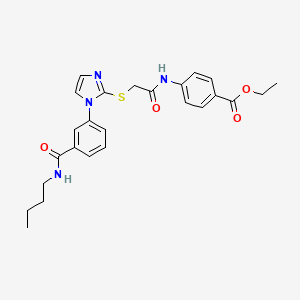 molecular formula C25H28N4O4S B2720400 ethyl 4-(2-((1-(3-(butylcarbamoyl)phenyl)-1H-imidazol-2-yl)thio)acetamido)benzoate CAS No. 1115565-26-8