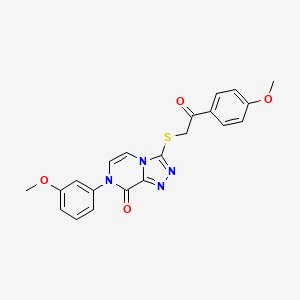 molecular formula C21H18N4O4S B2720401 7-(3-methoxyphenyl)-3-((2-(4-methoxyphenyl)-2-oxoethyl)thio)-[1,2,4]triazolo[4,3-a]pyrazin-8(7H)-one CAS No. 1243035-87-1