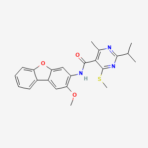 N-{4-methoxy-8-oxatricyclo[7.4.0.0^{2,7}]trideca-1(9),2,4,6,10,12-hexaen-5-yl}-4-methyl-6-(methylsulfanyl)-2-(propan-2-yl)pyrimidine-5-carboxamide