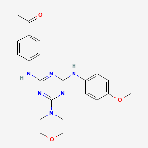 molecular formula C22H24N6O3 B2720410 1-(4-((4-((4-甲氧基苯基)氨基)-6-吗啉基-1,3,5-三嗪-2-基)氨基)苯基)乙酮 CAS No. 1018156-13-2