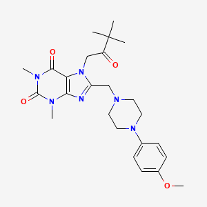 molecular formula C25H34N6O4 B2720434 7-(3,3-dimethyl-2-oxobutyl)-8-((4-(4-methoxyphenyl)piperazin-1-yl)methyl)-1,3-dimethyl-1H-purine-2,6(3H,7H)-dione CAS No. 887197-28-6