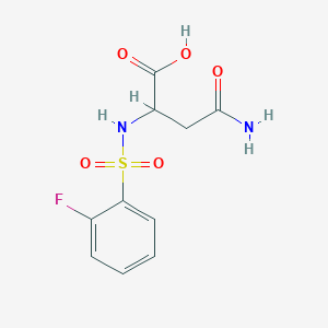 molecular formula C10H11FN2O5S B2720455 3-羧酰胺基-2-(2-氟苯基磺酰氨基)丙酸 CAS No. 1396962-91-6