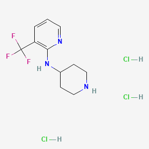 molecular formula C11H17Cl3F3N3 B2720483 N-(Piperidin-4-yl)-3-(trifluoromethyl)pyridin-2-amine trihydrochloride CAS No. 1707710-41-5