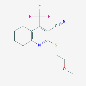 molecular formula C14H15F3N2OS B2720489 2-((2-Methoxyethyl)thio)-4-(trifluoromethyl)-5,6,7,8-tetrahydroquinoline-3-carbonitrile CAS No. 905787-16-8