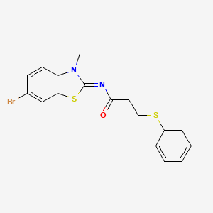 (E)-N-(6-bromo-3-methylbenzo[d]thiazol-2(3H)-ylidene)-3-(phenylthio)propanamide
