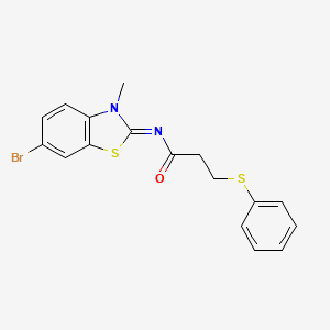 molecular formula C17H15BrN2OS2 B2720576 (E)-N-(6-溴-3-甲基苯并[d]噻唑-2(3H)-基亚甲基)-3-(苯基硫基)丙酰胺 CAS No. 476307-29-6