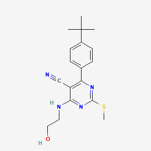 molecular formula C18H22N4OS B2720593 4-(4-Tert-butylphenyl)-6-(2-hydroxyethylamino)-2-methylsulfanylpyrimidine-5-carbonitrile CAS No. 892356-17-1
