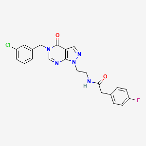 molecular formula C22H19ClFN5O2 B2720609 N-(2-(5-(3-chlorobenzyl)-4-oxo-4,5-dihydro-1H-pyrazolo[3,4-d]pyrimidin-1-yl)ethyl)-2-(4-fluorophenyl)acetamide CAS No. 921889-44-3