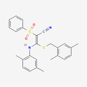 molecular formula C26H26N2O2S2 B2720610 (2E)-3-[(2,5-dimethylbenzyl)thio]-3-[(2,5-dimethylphenyl)amino]-2-(phenylsulfonyl)acrylonitrile CAS No. 866341-31-3