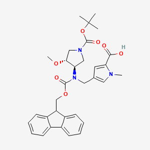 molecular formula C32H37N3O7 B2720615 4-[[9H-Fluoren-9-ylmethoxycarbonyl-[(3R,4R)-4-methoxy-1-[(2-methylpropan-2-yl)oxycarbonyl]pyrrolidin-3-yl]amino]methyl]-1-methylpyrrole-2-carboxylic acid CAS No. 2137057-13-5