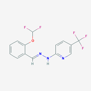molecular formula C14H10F5N3O B2720621 (E)-2-(2-(2-(difluoromethoxy)benzylidene)hydrazinyl)-5-(trifluoromethyl)pyridine CAS No. 304476-66-2