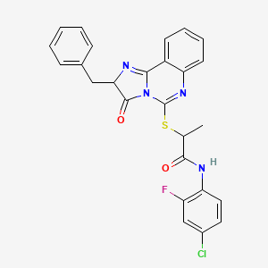 molecular formula C26H20ClFN4O2S B2720633 2-((2-benzyl-3-oxo-2,3-dihydroimidazo[1,2-c]quinazolin-5-yl)thio)-N-(4-chloro-2-fluorophenyl)propanamide CAS No. 1173760-66-1