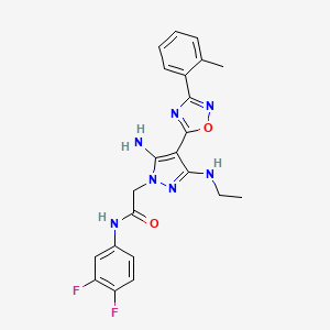 molecular formula C22H21F2N7O2 B2720634 2-[5-amino-3-(ethylamino)-4-[3-(2-methylphenyl)-1,2,4-oxadiazol-5-yl]-1H-pyrazol-1-yl]-N-(3,4-difluorophenyl)acetamide CAS No. 1260733-02-5