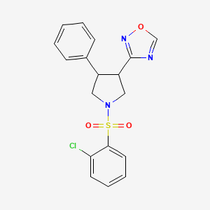 molecular formula C18H16ClN3O3S B2720646 3-(1-((2-Chlorophenyl)sulfonyl)-4-phenylpyrrolidin-3-yl)-1,2,4-oxadiazole CAS No. 2034367-78-5