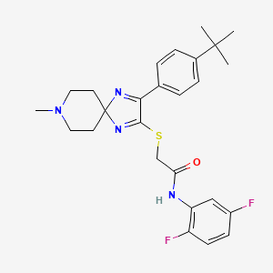 molecular formula C26H30F2N4OS B2720648 2-{[3-(4-tert-butylphenyl)-8-methyl-1,4,8-triazaspiro[4.5]deca-1,3-dien-2-yl]thio}-N-(2,5-difluorophenyl)acetamide CAS No. 1190015-25-8